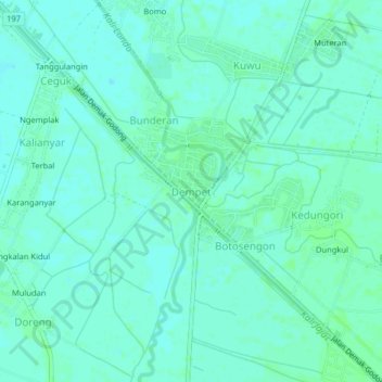 Dempet topographic map, elevation, terrain
