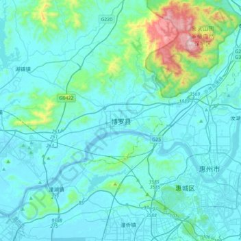 Boluo topographic map, elevation, terrain