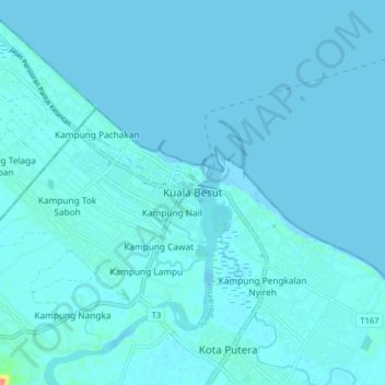 Kuala Besut topographic map, elevation, terrain