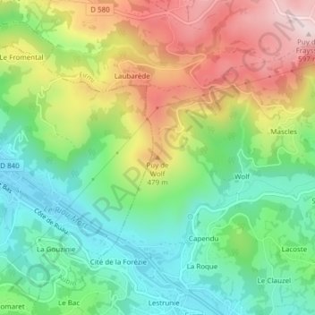 Puy de Wolf topographic map, elevation, terrain