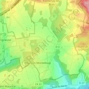 Courson topographic map, elevation, terrain