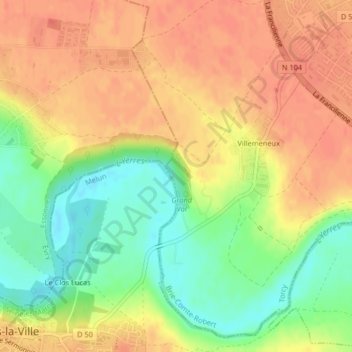 Ville topographic map, elevation, terrain