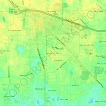 Dawson Heights topographic map, elevation, terrain