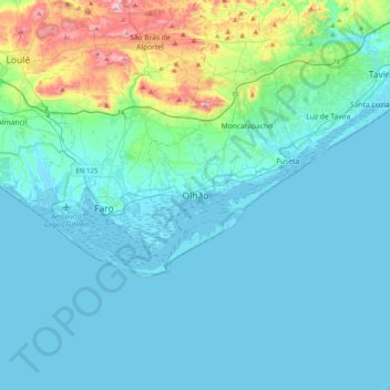 Olhão topographic map, elevation, terrain