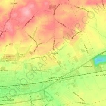 Weavertown topographic map, elevation, terrain