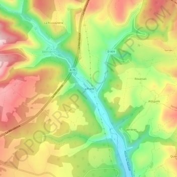 La Prade topographic map, elevation, terrain