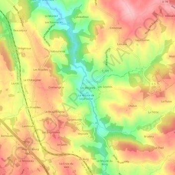 Les Vergnes topographic map, elevation, terrain