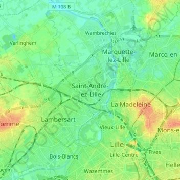 Saint-André-lez-Lille topographic map, elevation, terrain