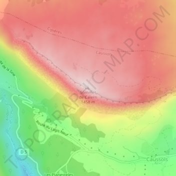 Sommet de Calern topographic map, elevation, terrain