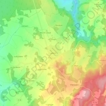 Laubard topographic map, elevation, terrain