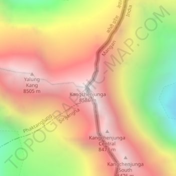 Kangchenjunga topographic map, elevation, terrain