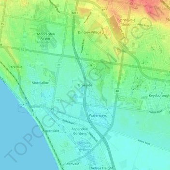 Braeside topographic map, elevation, terrain