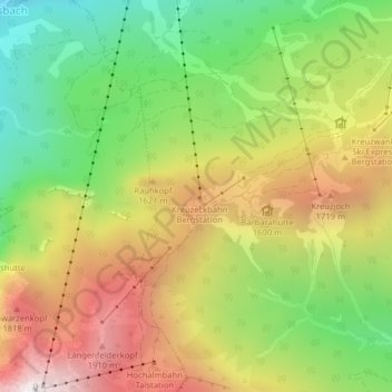 Kreuzeck topographic map, elevation, terrain