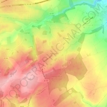 Coursage topographic map, elevation, terrain