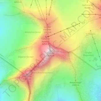Olperer topographic map, elevation, terrain