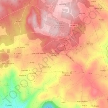 Mourelos de Arriba topographic map, elevation, terrain