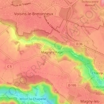 Magny-Village topographic map, elevation, terrain