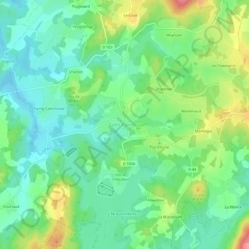 Saint-Pardoux topographic map, elevation, terrain