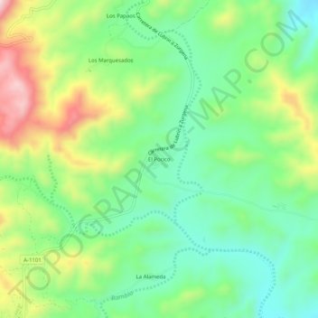 El Pocico topographic map, elevation, terrain