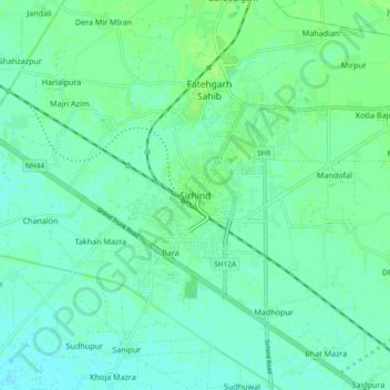 Sirhind topographic map, elevation, terrain