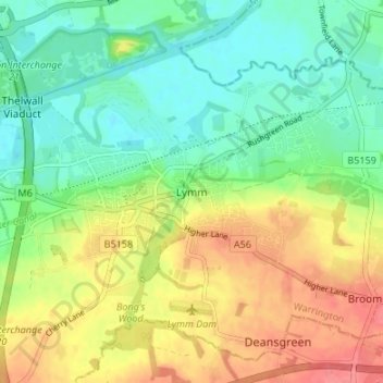 Lymm topographic map, elevation, terrain