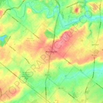 Warrington topographic map, elevation, terrain