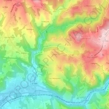 Le Mas topographic map, elevation, terrain