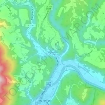 Campbelltown topographic map, elevation, terrain