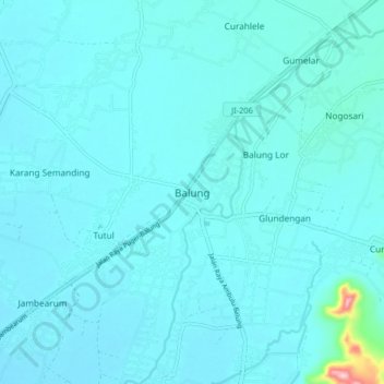 Balung topographic map, elevation, terrain