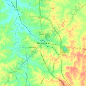 Harrodsburg topographic map, elevation, terrain