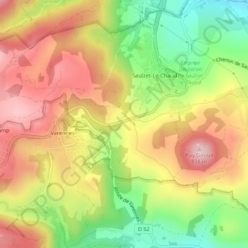 Chaudet topographic map, elevation, terrain