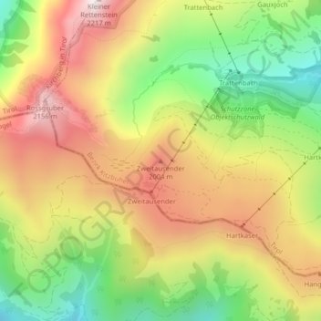 Zweitausender topographic map, elevation, terrain