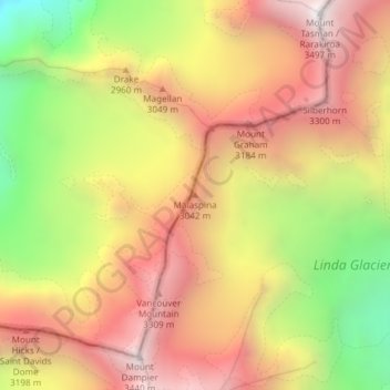 Malaspina topographic map, elevation, terrain
