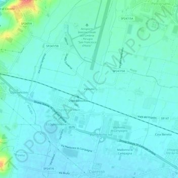 Vicinato topographic map, elevation, terrain