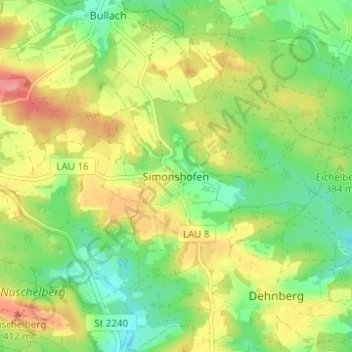 Simonshofen topographic map, elevation, terrain
