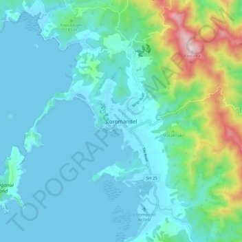 Coromandel topographic map, elevation, terrain
