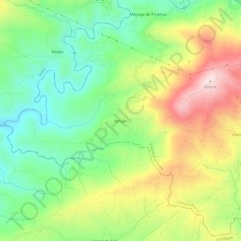 Vergão topographic map, elevation, terrain