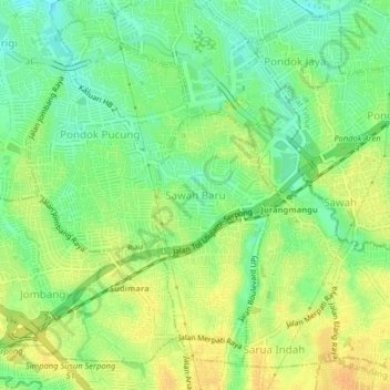 Sawah Baru topographic map, elevation, terrain