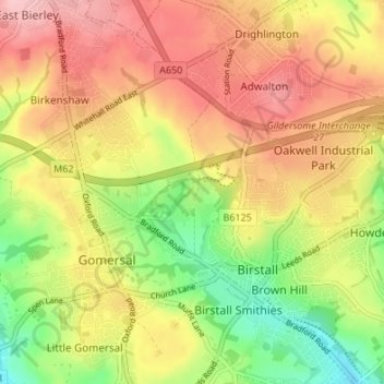 Oakwell topographic map, elevation, terrain