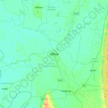 Habiganj topographic map, elevation, terrain