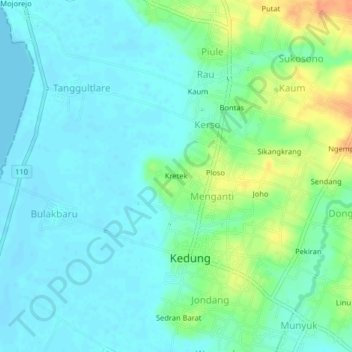 Kretek topographic map, elevation, terrain