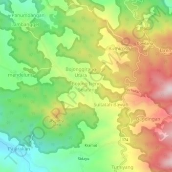 Bojong Ireng Selatan topographic map, elevation, terrain