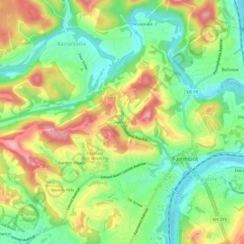 Hillcrest topographic map, elevation, terrain