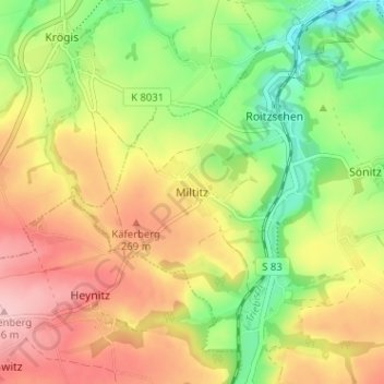 Miltitz topographic map, elevation, terrain