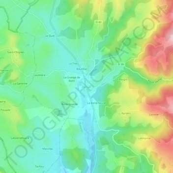 Aynac topographic map, elevation, terrain