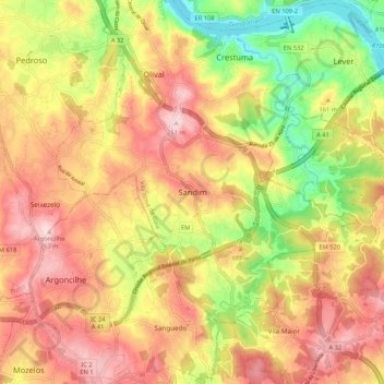 Sandim topographic map, elevation, terrain