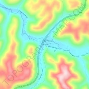 Birch River topographic map, elevation, terrain