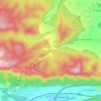El Cañón topographic map, elevation, terrain