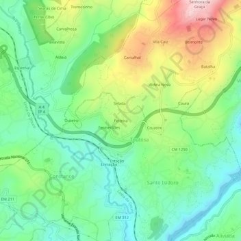 Feiteira topographic map, elevation, terrain