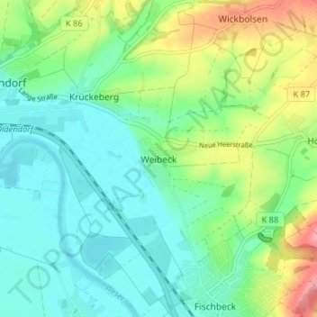 Weibeck topographic map, elevation, terrain
